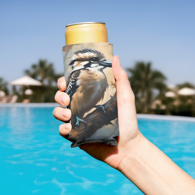 Enfriador De Latas Slim Carcajada encantadora: Kookaburra en pintura al ac (Piscina in situ)