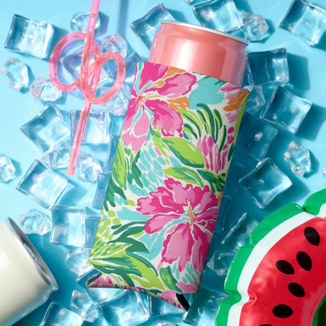 Enfriador De Latas Slim Carolina Preppy Bach Beach / Pool Fiesta Coozie (Verano in situ)