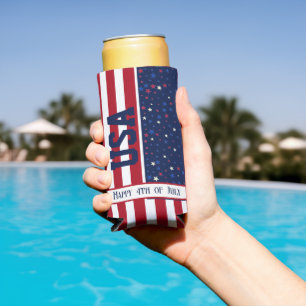 Enfriador De Latas Slim Celebración fiesta Patriótica EEUU Feliz 4 de Juli