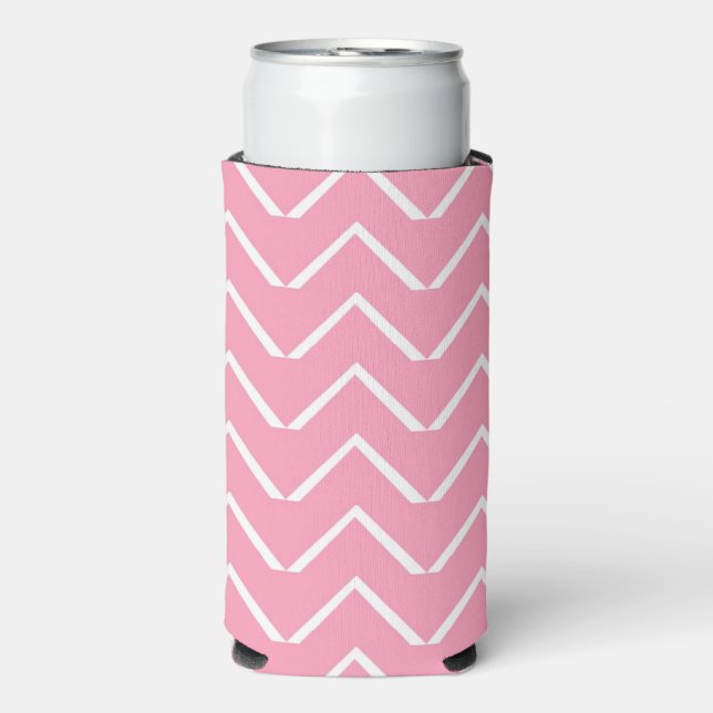 Enfriador De Latas Slim Chevron rosa y blanco (Frente Agua con Gas)