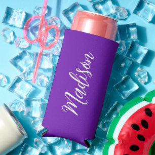 Enfriador De Latas Slim Chic Morado Nombre Personalizado Letra Escrita a M
