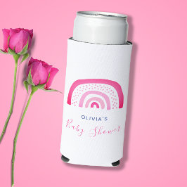 Enfriador De Latas Slim Chica de Baby Shower del arco iris rosado moderno