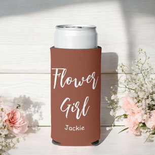Enfriador De Latas Slim Chica de las Flores Terracota Marrón Boda