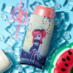 Enfriador De Latas Slim Chica gótica voodoo muñeca y espeluznantes viñas