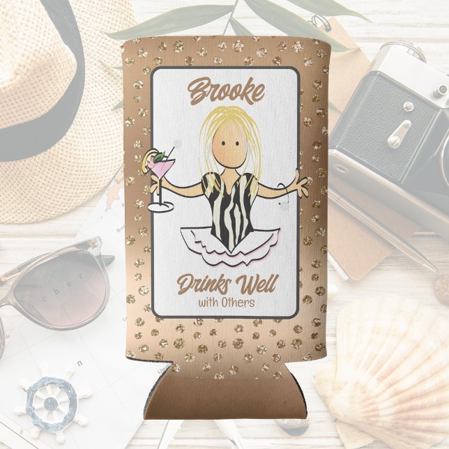 Enfriador De Latas Slim Chicas viajan Personalizado rubia  espuma de vacac (Subido por el creador)
