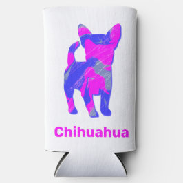 Enfriador De Latas Slim Chihuahua Perro Silhouette rosa caliente y azul