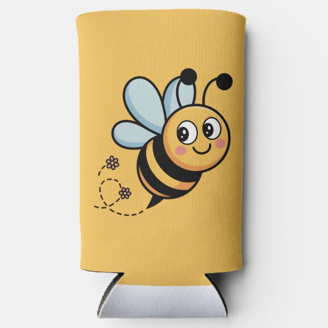Enfriador De Latas Slim Child-Friendly Bee Mascot with Dotted Trail (Anverso)