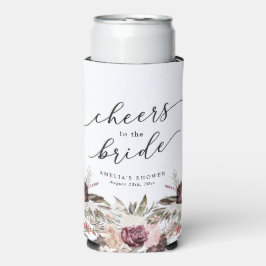 Enfriador De Latas Slim Chorro de Novia Floral Boho Borgoña