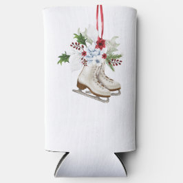 Enfriador De Latas Slim Christmas skating shoes with flowers and leaves