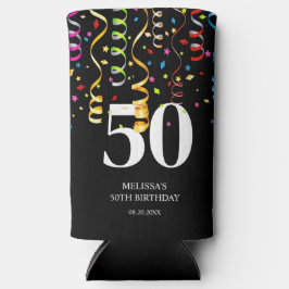 Enfriador De Latas Slim Cinta divertida colorida de confetti negro 50 cump