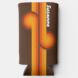Enfriador De Latas Slim Círculo Retro Marrón con Nombre