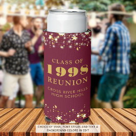 Enfriador De Latas Slim Clase Reunión Burgundy Gold Stars Personalizado