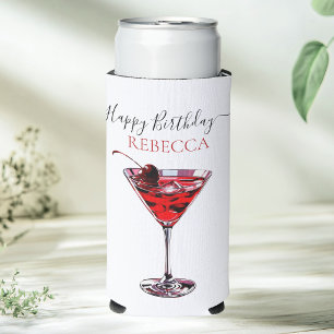 Enfriador De Latas Slim Cocktail Party Cereza Martini Feliz Cumpleaños