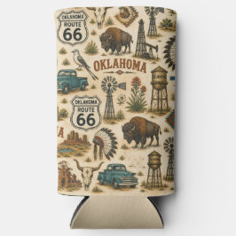 Enfriador De Latas Slim Colaje Occidental Vintage de la Ruta 66 de Oklahom