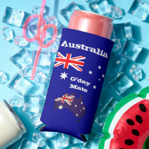 Enfriador De Latas Slim Coler de máscaras de Australia y G'day / Bandera a