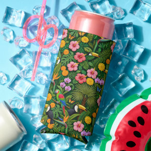 Enfriador De Latas Slim Colores alegres aves de la selva flores tropicales