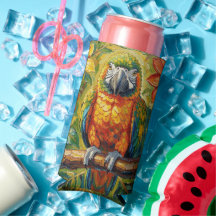 Colorful Parrot and Tropical Flower