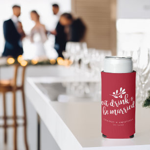 Enfriador De Latas Slim Coma Beba y Cásese Bayas de Navidad
