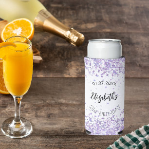 Enfriador De Latas Slim Confeti violeta blanco de cumpleaños