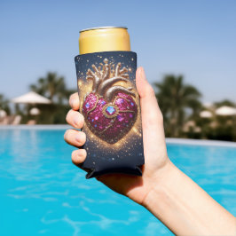 Enfriador De Latas Slim Corazón Místico Dorado Coronado en el Espacio