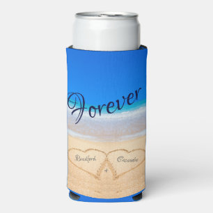 Enfriador De Latas Slim Corazones de bodas en arena para invitados Keepsak