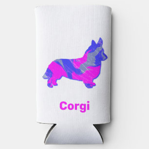 Enfriador De Latas Slim Corgi Welsh Dog Silhouette Hot Pink & Blue