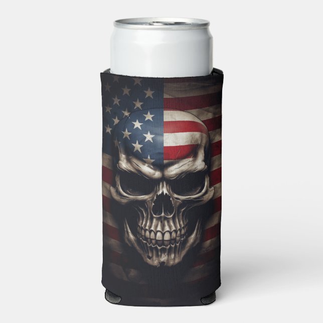 Enfriador De Latas Slim Cráneo de Bandera Americana (Frente Agua con Gas)