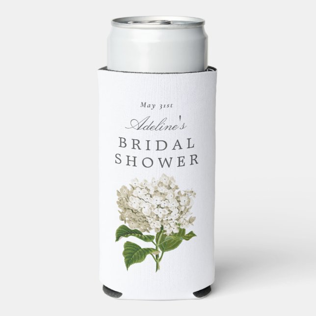 Enfriador De Latas Slim Cream White Hydrangea Bridal Shower Party (Reverso Agua con Gas)