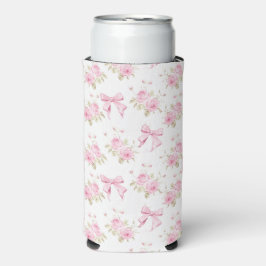 Enfriador De Latas Slim Croquette Pink Bow y Rosas