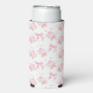 Enfriador De Latas Slim Croquette Pink Bow y Rosas