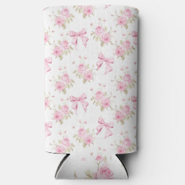 Enfriador De Latas Slim Croquette Pink Bow y Rosas