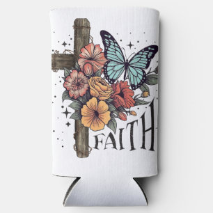 Enfriador De Latas Slim Cruz de fe floral