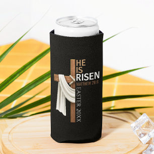 Enfriador De Latas Slim Cruz de Pascua Vintage Personalizada Él ha Resucit