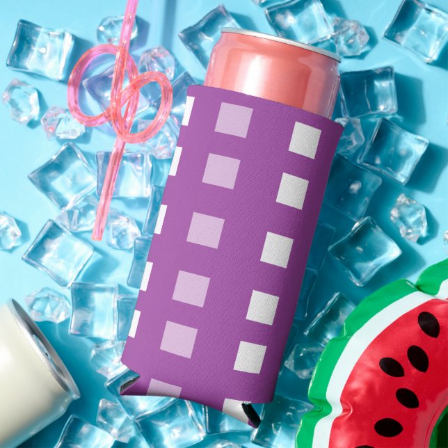 Enfriador De Latas Slim Cuadrados con estampado morado (Verano in situ)