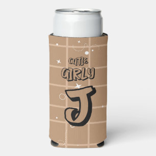 Enfriador De Latas Slim Cuadrillé marrón de niña linda