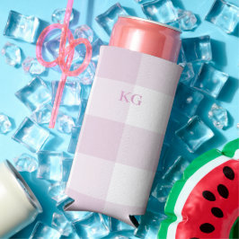 Enfriador De Latas Slim Cuadros de Gingham Rosa Monogramado