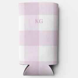 Enfriador De Latas Slim Cuadros de Gingham Rosa Monogramado