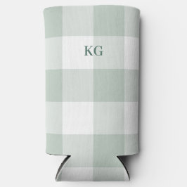 Enfriador De Latas Slim Cuadros de Gingham Verde Monogramado