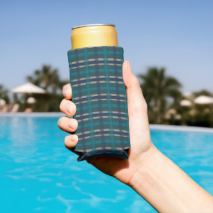 Enfriador De Latas Slim Cuadros Escoceses Azul Verde Púrpura Y Turquesa 