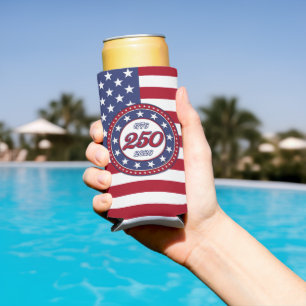 Enfriador De Latas Slim Cumpleaños 250 de América con bandera de EE. UU.