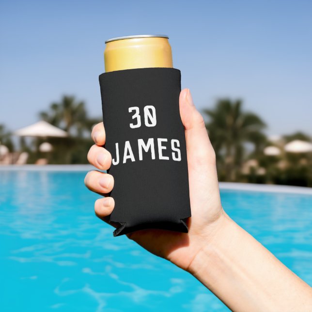 Enfriador De Latas Slim Cumpleaños 30.º Elegante Black Modern Elegant Favo (Piscina in situ)