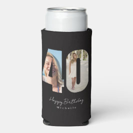 Enfriador De Latas Slim Cumpleaños 40 negro foto personalizada 