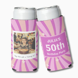 Enfriador De Latas Slim Cumpleaños 50 Morado Foto Divertida