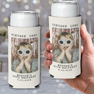 Enfriador De Latas Slim Cumpleaños con Foto Vintage