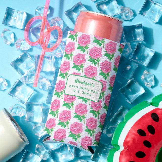 Enfriador De Latas Slim Cumpleaños de Rosa Rosa (Verano in situ)