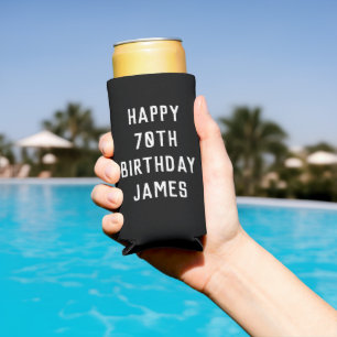 Enfriador De Latas Slim Cumpleaños Golfer 70.º elegante papá negro elegant