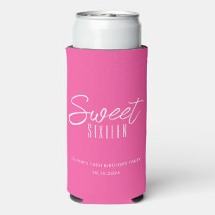 Enfriador De Latas Slim Cumpleaños moderno de Sweet Sixteen de color rosa 