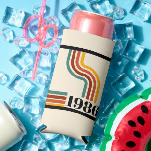 Enfriador De Latas Slim Cumpleaños Retro Raya Vintage 40 1986 