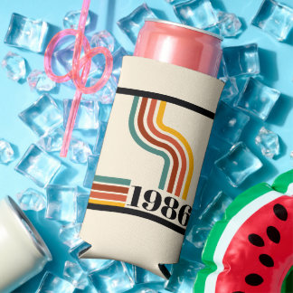 Enfriador De Latas Slim Cumpleaños Retro Raya Vintage 40 1986 
