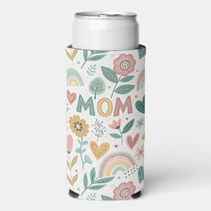 Enfriador De Latas Slim Cute Aesthetic Folk Art Flowers & Hearts MOM
